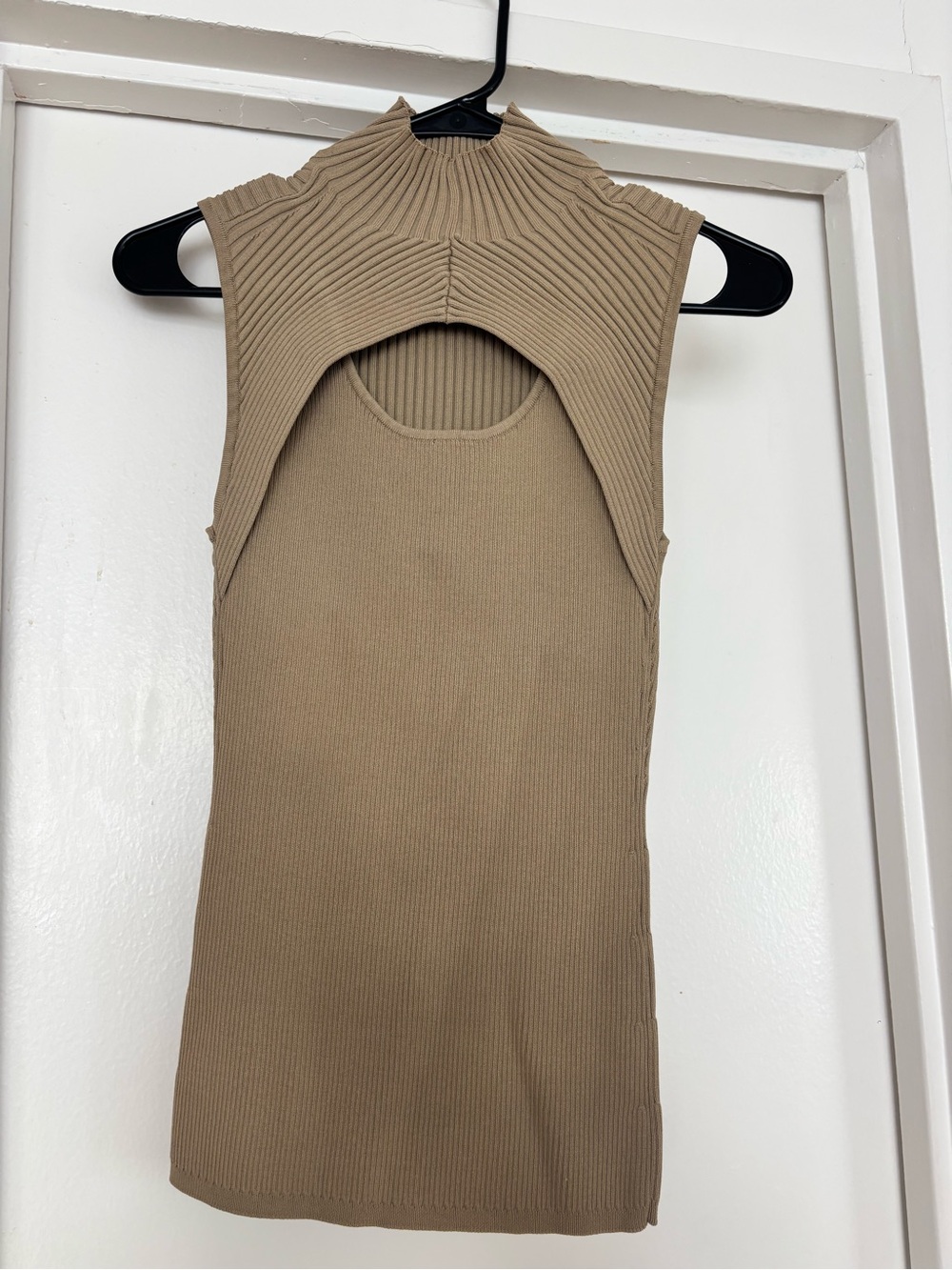 White House Black Market Taupe Ribbed Sleeveless Mock Neck Tank